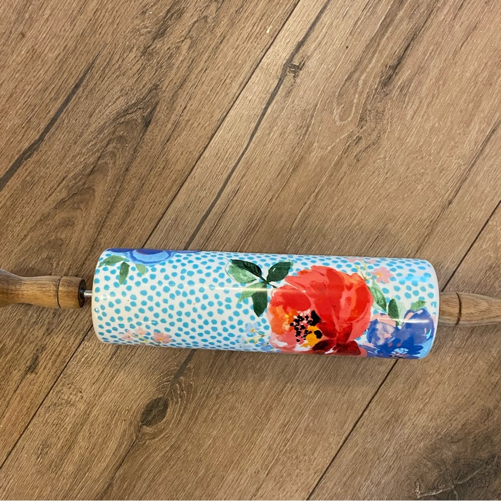 Pioneer Woman Spring Melody Floral Ceramic rolling pin with wooden handles